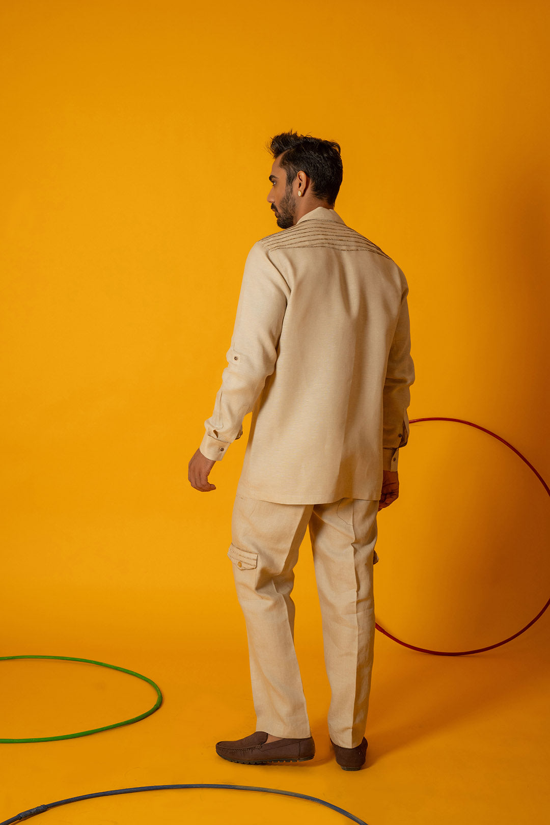 Beige Grit Cargo Trousers