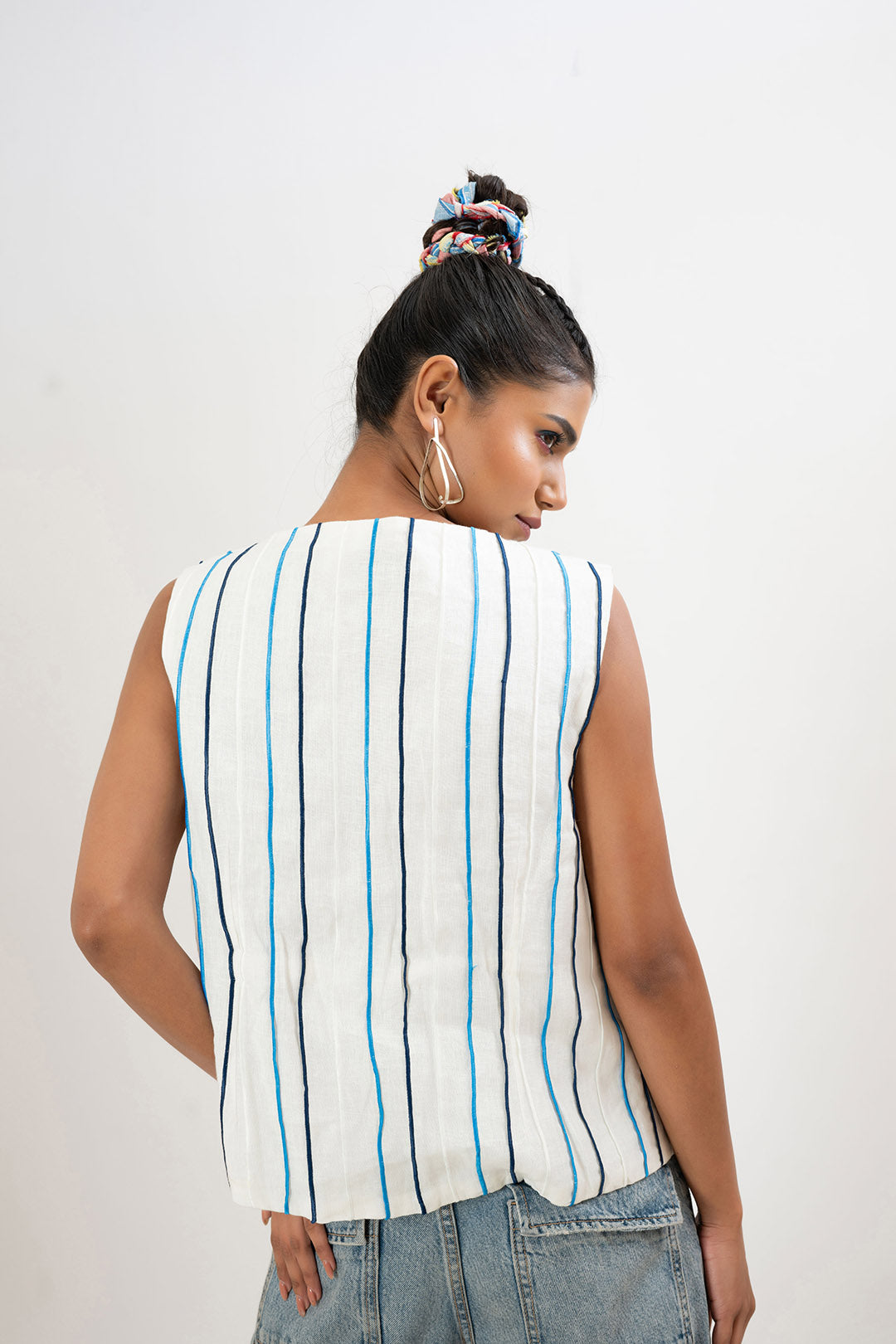 White Stria Double Breasted Waistcoat