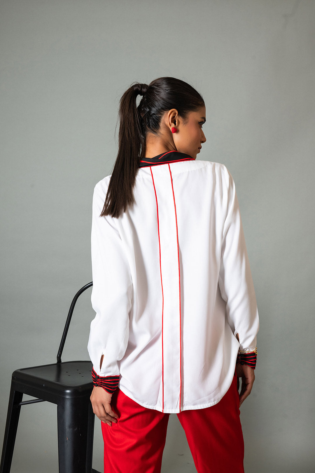 White & Black Neckercheif Top