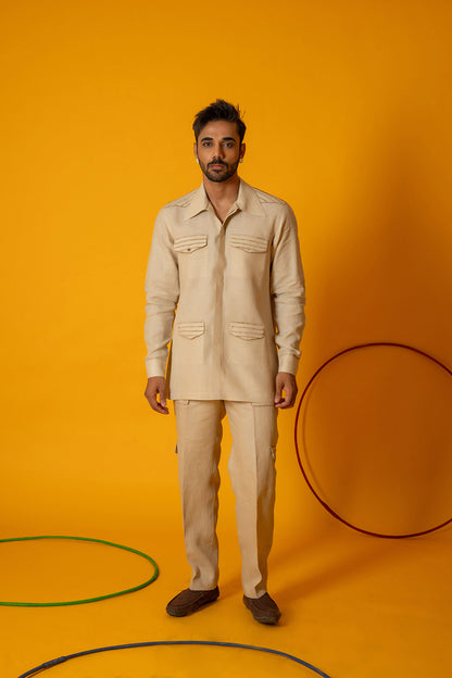 Beige Grit Cargo Trousers