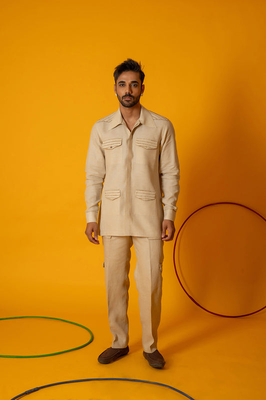 Beige Grit Cargo Trousers