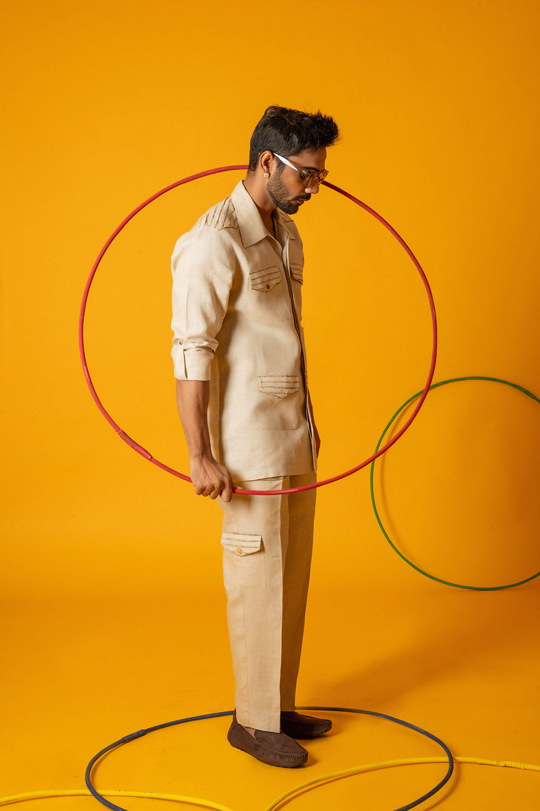 Beige Grit Cargo Trousers