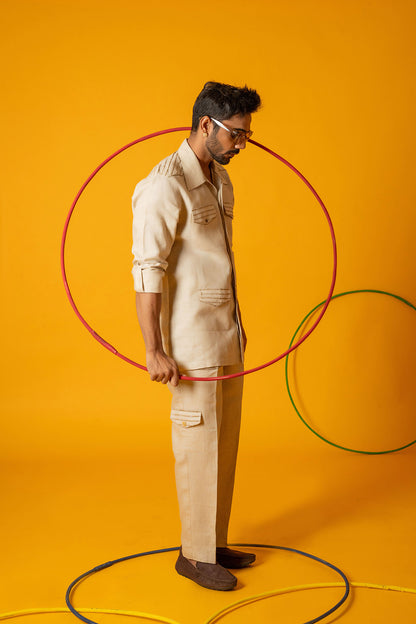 Beige Grit Cargo Trousers